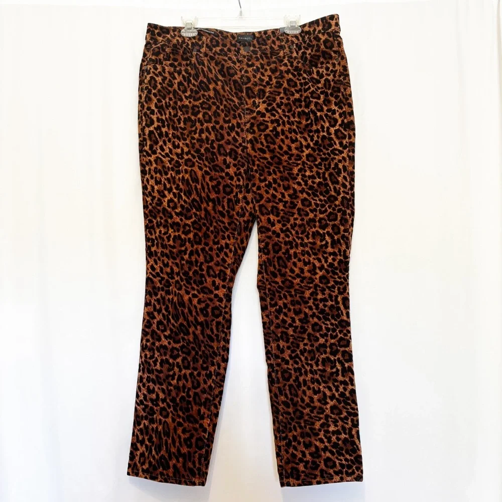 Talbots Straight‎ Leg Corduroy Pant Full Length High Waist Leopard Print 16W NWT